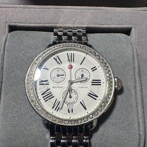 Michele Silver Watch with Diamond Bezel